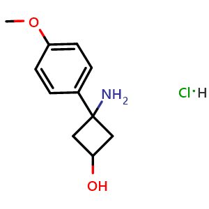 Chemical structure of 3-Amino-3-(4-methoxyphenyl)cyclobutanol hydrochloride , CAS 2665663-20-5, AChemBlock U109098