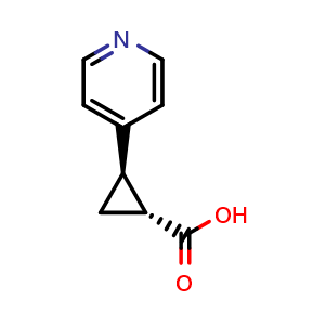 Chemical structure of Trans-2-(pyridin-4-yl)cyclopropanecarboxylic acid , CAS 801149-24-6, AChemBlock U109100