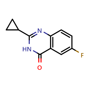 Chemical structure of 2-Cyclopropyl-6-fluoroquinazolin-4(3H)-one , CAS 1252134-65-8, AChemBlock U109103
