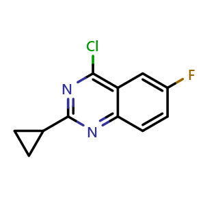 Chemical structure of 4-Chloro-2-cyclopropyl-6-fluoroquinazoline , CAS 1695621-65-8, AChemBlock U109104