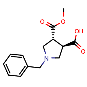 Chemical structure of (Trans)-1-benzyl-4-(methoxycarbonyl)pyrrolidine-3-carboxylicacid , CAS 474317-64-1, AChemBlock U109117