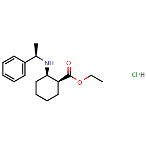 Chemical structure of (1S,2R)-ethyl 2-((R)-1-phenylethylamino)cyclohexanecarboxylate hydrochloride , CAS 1346773-51-0, AChemBlock U109128