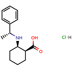 Chemical structure of (1S,2R)-2-((R)-1-phenylethylamino)cyclohexanecarboxylic acid hydrochloride , CAS 1346773-54-3, AChemBlock U109130