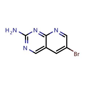 Chemical structure of 6-Bromo-pyrido[2,3-d]pyrimidin-2-ylamine , CAS 882670-89-5, AChemBlock U109150
