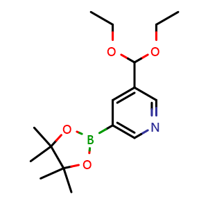 Chemical structure of 3-(Diethoxymethyl)-5-(4,4,5,5-tetramethyl-1,3,2-dioxaborolan-2-yl)pyridine , CAS 1333319-77-9, AChemBlock U109168