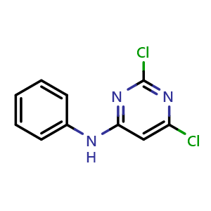 Chemical structure of 2,6-Dichloro-N-phenylpyrimidin-4-amine , CAS 28230-47-9, AChemBlock U109182