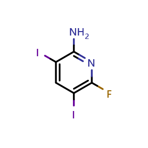 Chemical structure of 6-Fluoro-3,5-diiodopyridin-2-amine , CAS 1402148-90-6, AChemBlock U109184