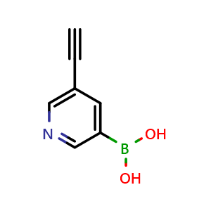 Chemical structure of 5-Ethynylpyridin-3-ylboronic acid , CAS 1206681-16-4, AChemBlock U109191