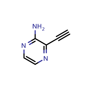 Chemical structure of 3-Ethynylpyrazin-2-amine , CAS 1005349-13-2, AChemBlock U109235