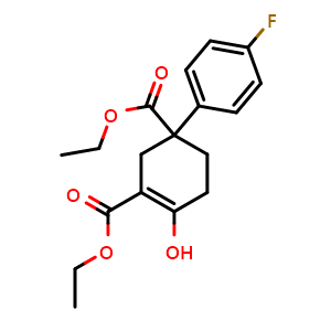 Chemical structure of Diethyl 1-(4-fluorophenyl)-4-hydroxycyclohex-3-ene-1,3-dicarboxylate , CAS 2816678-34-7, AChemBlock U109236