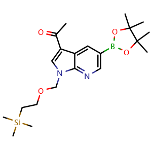Chemical structure of 1-(5-(4,4,5,5-Tetramethyl-1,3,2-dioxaborolan-2-yl)-1-((2-(trimethylsilyl)ethoxy)methyl)-1H-pyrrolo[2,3-b]pyridin-3-yl)ethanone , CAS 1071454-96-0, AChemBlock U109241