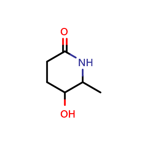 Chemical structure of 5-Hydroxy-6-methylpiperidin-2-one , CAS 102170-23-0, AChemBlock U109244