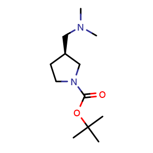 Chemical structure of (S)-tert-butyl 3-((dimethylamino)methyl)pyrrolidine-1-carboxylate , CAS 859213-51-7, AChemBlock U109260
