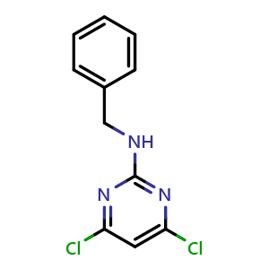 Chemical structure of N-benzyl-4,6-dichloropyrimidin-2-amine , CAS 76175-65-0, AChemBlock U109281
