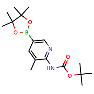 Chemical structure of Tert-butyl 3-methyl-5-(4,4,5,5-tetramethyl-1,3,2-dioxaborolan-2-yl)pyridin-2-ylcarbamate , CAS 1075249-37-4, AChemBlock U109286