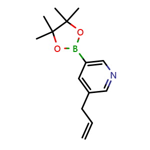 Chemical structure of 3-Allyl-5-(4,4,5,5-tetramethyl-1,3,2-dioxaborolan-2-yl)pyridine , CAS 857934-96-4, AChemBlock U109338