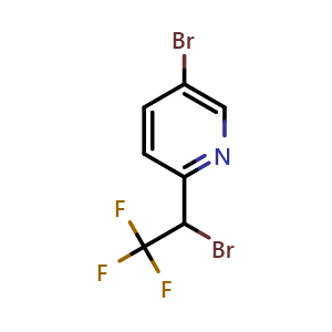 Chemical structure of 5-Bromo-2-(1-bromo-2,2,2-trifluoroethyl)pyridine , CAS 1333319-60-0, AChemBlock U109352