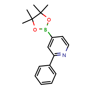 Chemical structure of 2-Phenyl-4-(4,4,5,5-tetramethyl-1,3,2-dioxaborolan-2-yl)pyridine , CAS 879291-26-6, AChemBlock U109374