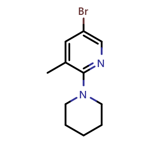 Chemical structure of 5-Bromo-3-methyl-2-(piperidin-1-yl)pyridine , CAS 934000-36-9, AChemBlock U109376