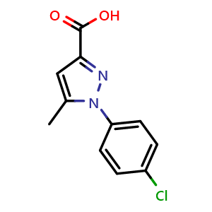 Chemical structure of 1-(4-Chloro-phenyl)-5-methyl-1hpyrazole-3-carboxylic acid , CAS 126129-22-4, AChemBlock U109525