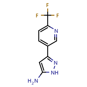 Chemical structure of 3-(6-(Trifluoromethyl)pyridin-3-yl)-1H-pyrazol-5-amine , CAS 1040724-49-9, AChemBlock U109532