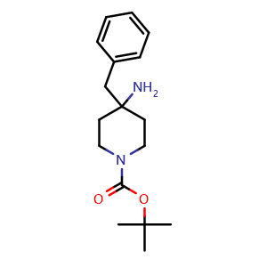 Chemical structure of Tert-butyl 4-amino-4-benzylpiperidine-1-carboxylate , CAS 741687-09-2, AChemBlock U109533