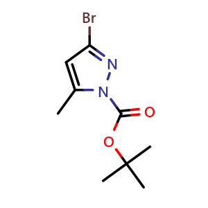 Chemical structure of Tert-butyl 3-bromo-5-methyl-1H-pyrazole-1-carboxylate , CAS 1056156-03-6, AChemBlock U109565