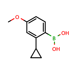 Chemical structure of 2-Cyclopropyl-4-methoxyphenylboronic acid , CAS 2225173-99-7, AChemBlock U109591