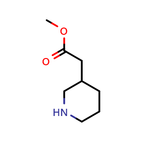 Chemical structure of Methyl 2-(piperidin-3-yl)acetate , CAS 85375-73-1, AChemBlock U109595