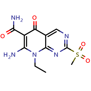 Chemical structure of 7-Amino-8-ethyl-2-(methylsulfonyl)-5-oxo-5,8-dihydropyrido[2,3-d]pyrimidine-6-carboxamide , CAS 1314997-71-1, AChemBlock U109608