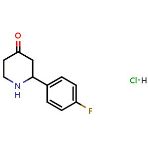 Chemical structure of 2-(4-Fluorophenyl)piperidin-4-one hydrochloride , CAS 1257320-98-1, AChemBlock U109613