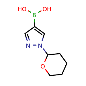 Chemical structure of 1-(Tetrahydro-2H-pyran-2-yl)-1H-pyrazol-4-ylboronic acid , CAS 1256345-68-2, AChemBlock U109620