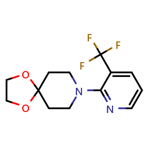 Chemical structure of 8-(3-(Trifluoromethyl)pyridin-2-yl)-1,4-dioxa-8-azaspiro[4.5]decane , CAS 801306-54-7, AChemBlock U109629