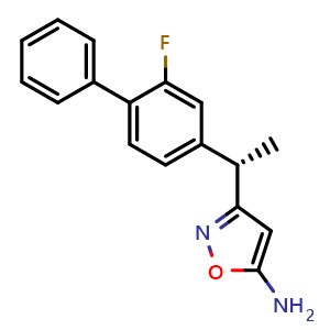 Chemical structure of (S)-3-(1-(2-fluorobiphenyl-4-yl)ethyl)isoxazol-5-amine , CAS 215175-74-9, AChemBlock U109635