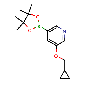 Chemical structure of 3-(Cyclopropylmethoxy)-5-(4,4,5,5-tetramethyl-1,3,2-dioxaborolan-2-yl)pyridine , CAS 1257553-87-9, AChemBlock U109649
