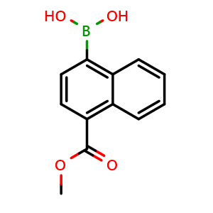 Chemical structure of 4-(Methoxycarbonyl)naphthalen-1-ylboronic acid , CAS 957034-67-2, AChemBlock U109657