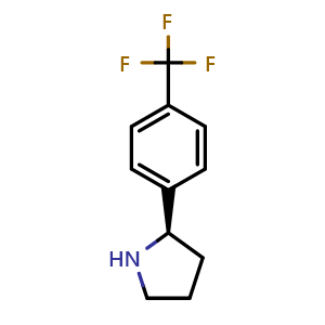 Chemical structure of (2R)-2-[4-(trifluoromethyl)phenyl]pyrrolidine , CAS 1228549-96-9, AChemBlock U109720