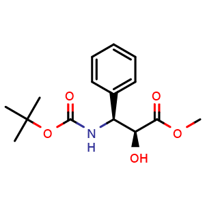 Chemical structure of (2S,3S)-methyl3-(tert-butoxycarbonylamino)-2-hydroxy-3-phenylpropanoate , CAS 158830-39-8, AChemBlock U109725
