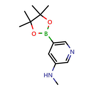 Chemical structure of N-methyl-5-(4,4,5,5-tetramethyl-1,3,2-dioxaborolan-2-yl)pyridin-3-amine , CAS 1257431-48-3, AChemBlock U109743