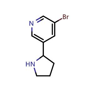 Chemical structure of 3-Bromo-5-(pyrrolidin-2-yl)pyridine , CAS 71719-06-7, AChemBlock U109744