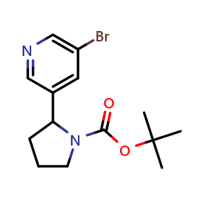 Chemical structure of Tert-butyl 2-(5-bromopyridin-3-yl)pyrrolidine-1-carboxylate , CAS 179120-81-1, AChemBlock U109746
