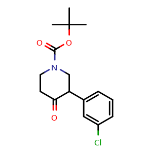 Chemical structure of Tert-butyl 3-(3-chlorophenyl)-4-oxopiperidine-1-carboxylate , CAS 869720-07-0, AChemBlock U109751