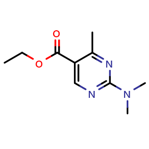 Chemical structure of Ethyl 2-(dimethylamino)-4-methylpyrimidine-5-carboxylate , CAS 180283-47-0, AChemBlock U109797