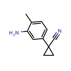 Chemical structure of 1-(3-Amino-4-methylphenyl)cyclopropanecarbonitrile , CAS 1314670-23-9, AChemBlock U109810