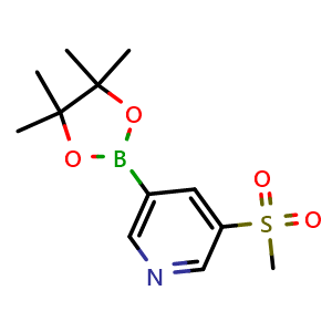 Chemical structure of 3-(Methylsulfonyl)-5-(4,4,5,5-tetramethyl-1,3,2-dioxaborolan-2-yl)pyridine , CAS 1206641-26-0, AChemBlock U109827