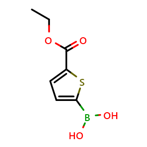 Chemical structure of 5-(Ethoxycarbonyl)thiophen-2-ylboronic acid , CAS 1093120-64-9, AChemBlock U109831