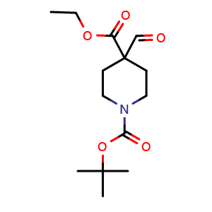 Chemical structure of 1-Tert-butyl 4-ethyl 4-formylpiperidine-1,4-dicarboxylate , CAS 1253791-57-9, AChemBlock U109842