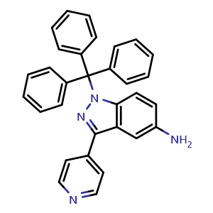 Chemical structure of 3-(Pyridin-4-yl)-1-trityl-1H-indazol-5-amine , CAS 1192873-43-0, AChemBlock U109851