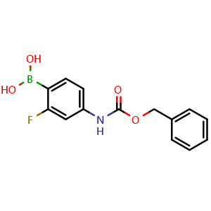 Chemical structure of 4-(Benzyloxycarbonylamino)-2-fluorophenylboronic acid , CAS 874290-59-2, AChemBlock U109858