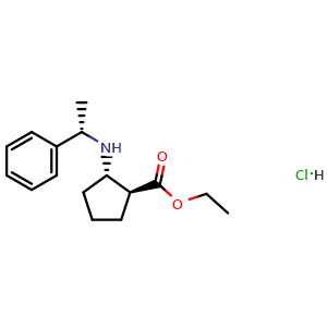 Chemical structure of (1S,2S)-ethyl2-((S)-1-phenylethylamino)cyclopentanecarboxylate hydrochloride , CAS 359586-65-5, AChemBlock U109874